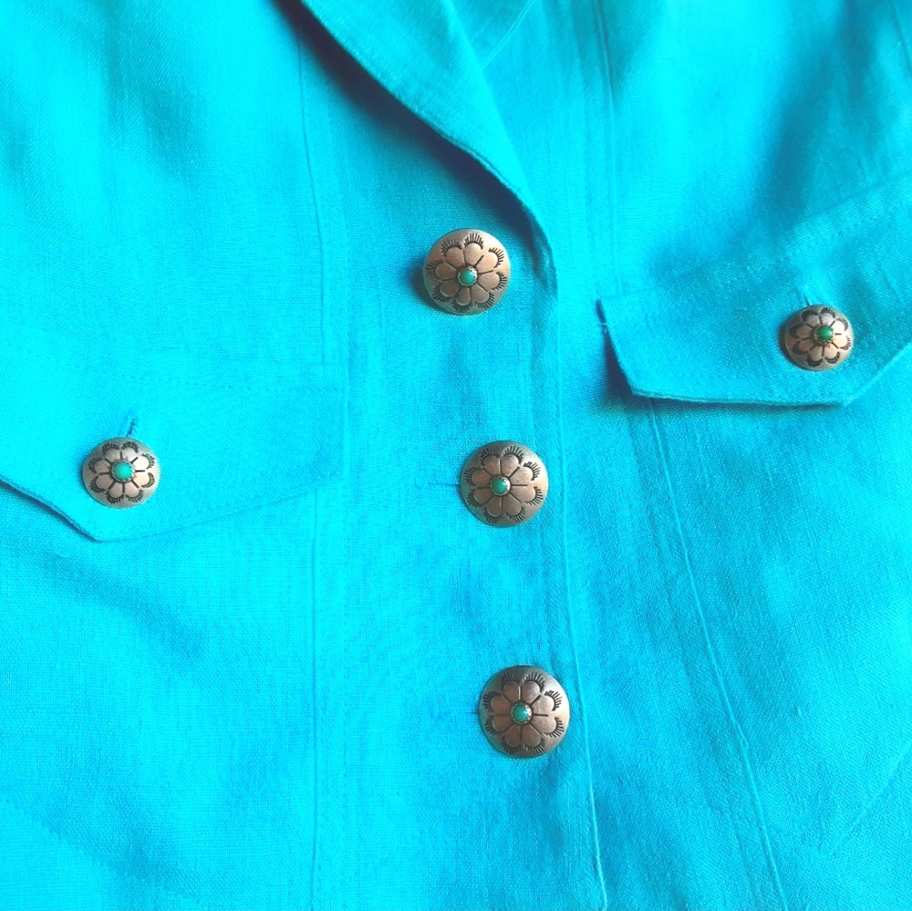 Turquoise 100% Linen Vest L - Picture 4 of 6